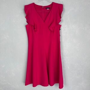 Tommy Hilfiger fit & flare dress size 10 ruffle sleeve crepe knit hot pink NEW